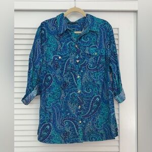 Jones New York Blue & Teal Paisley Shirt